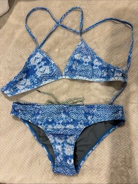 Jolyn Clothing Blue Tie-Dye Triangle Bikini Set